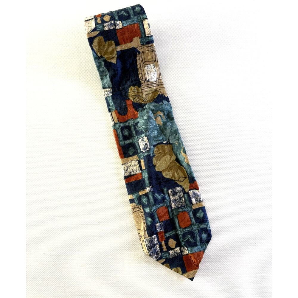 Structure made in Italy 100% silk tie multi-color abstract patterned 1990s